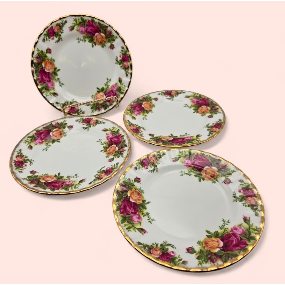 Set Of Four Royal Albert Old Country Roses Bread/Dessert Plates 6" England